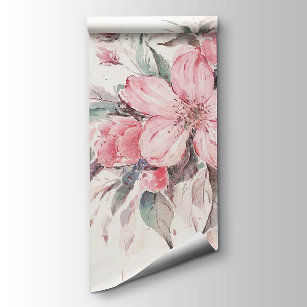 Painting of pink flowers on a branch