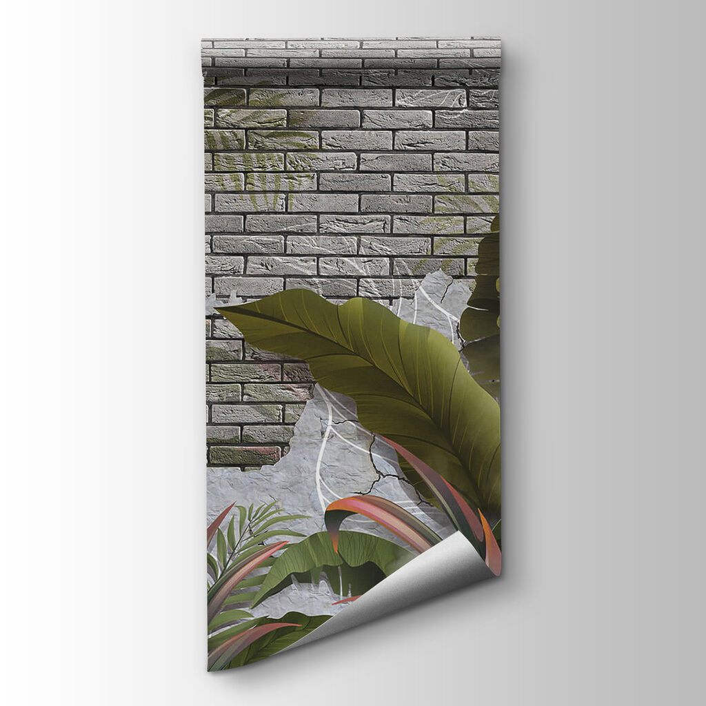 Brick wall with leaves and a brick wall Brick wall with leaves and a brick wall
