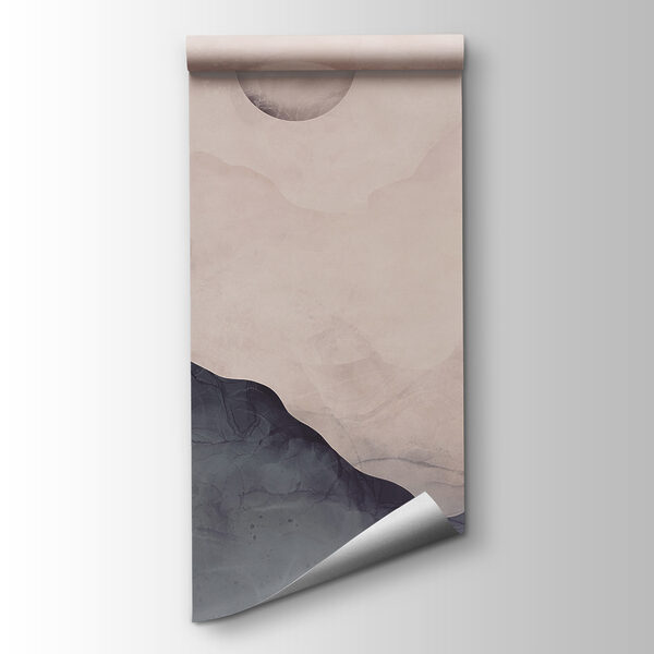 Painting of a mountain with a moon