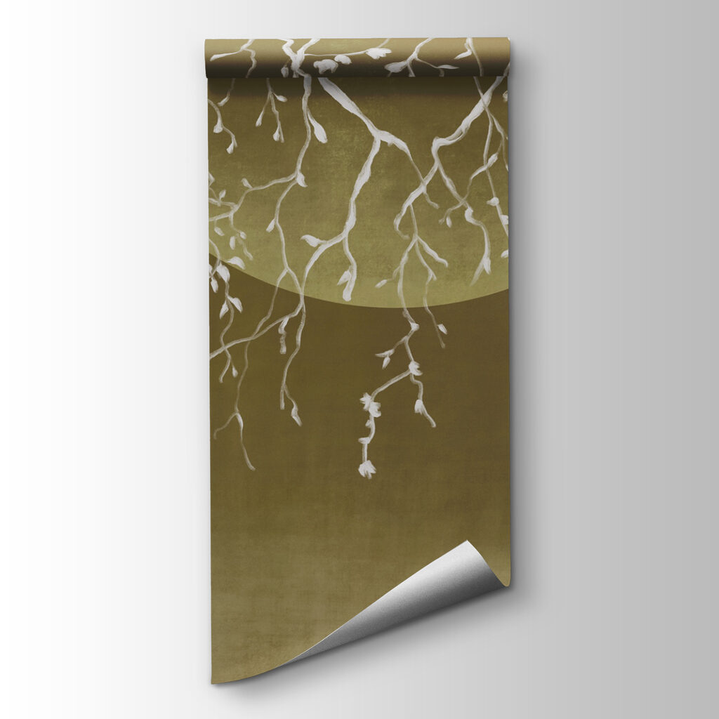 Tree branches with leaves and a moon