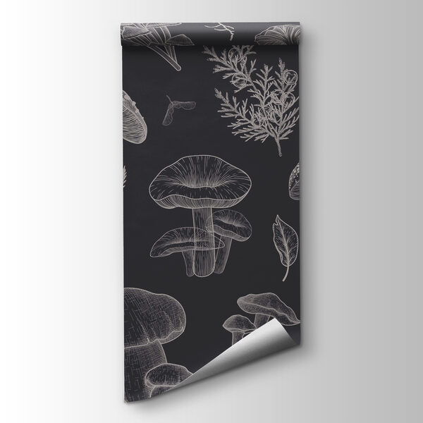 Pattern of mushrooms and leaves