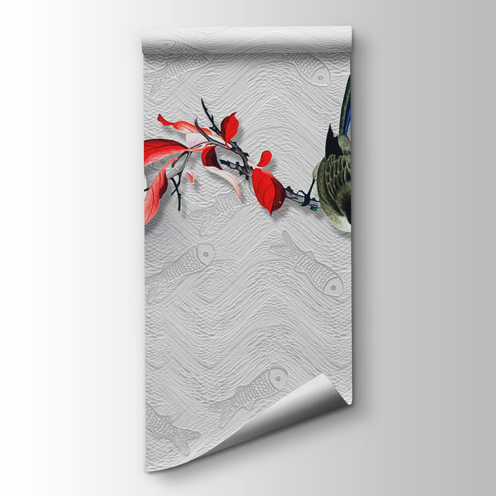 Wallpaper with a bird on a branch Wallpaper with a bird on a branch