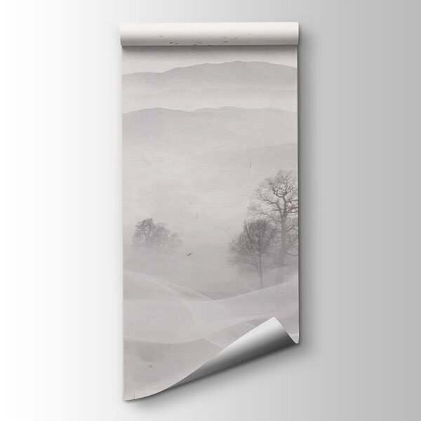 Boat on a lake with fog and trees