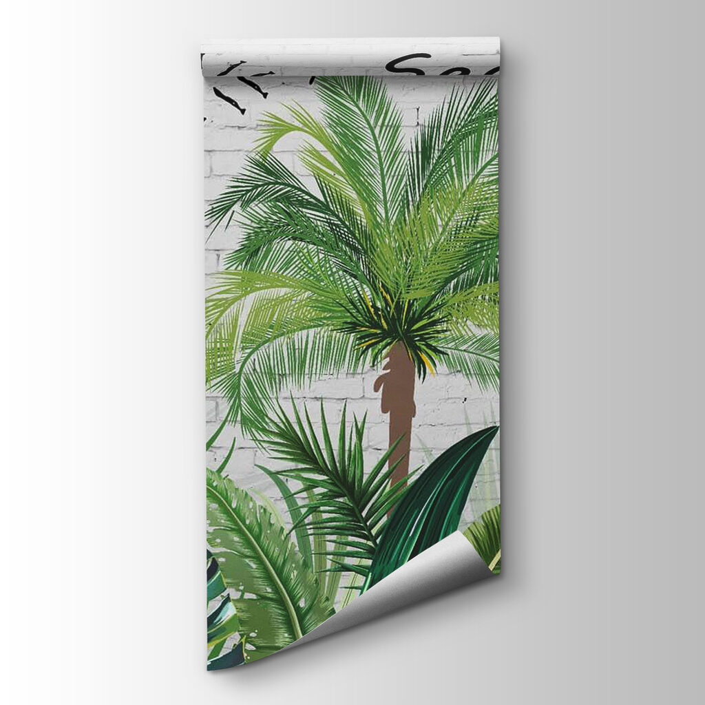 Wall with flamingos and palm trees