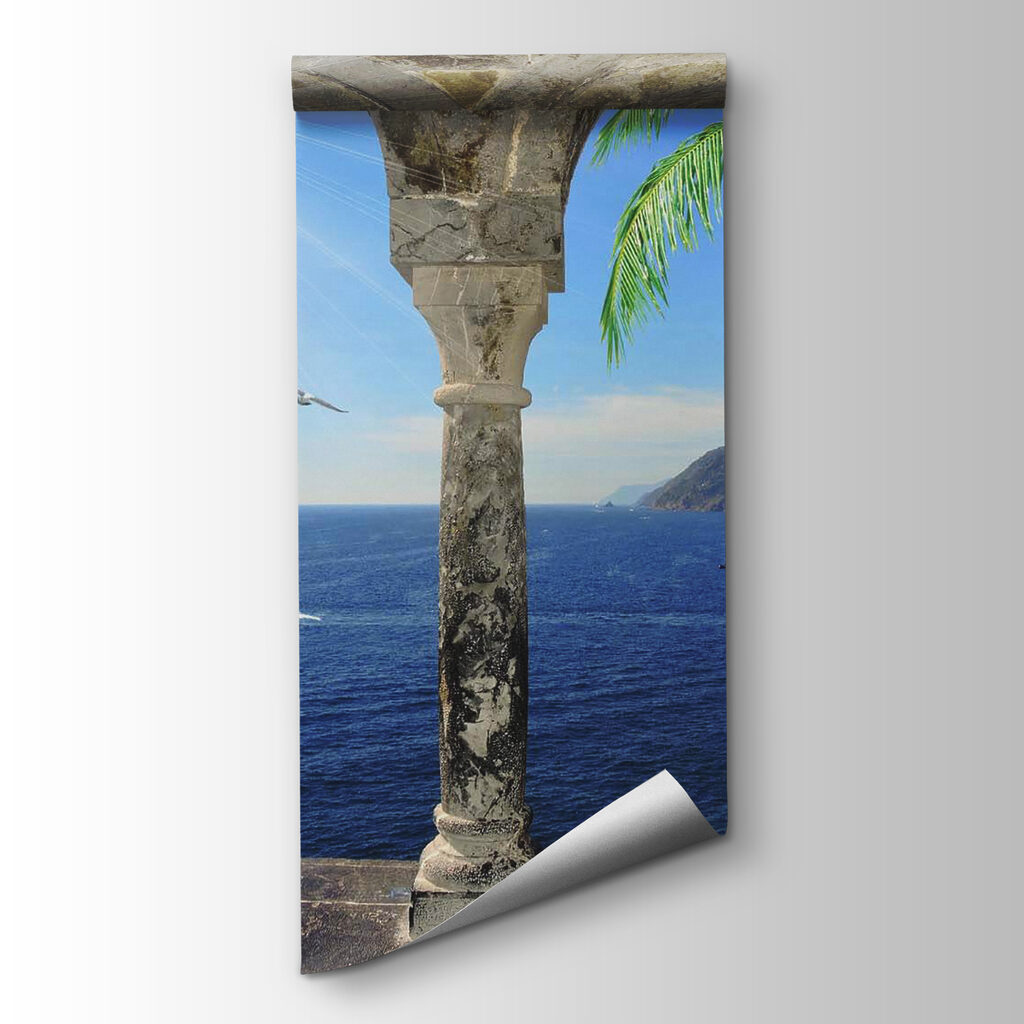 View of the ocean from a stone archway