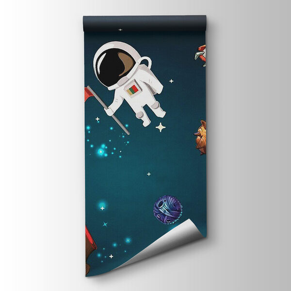 Cartoon space scene with planets and stars