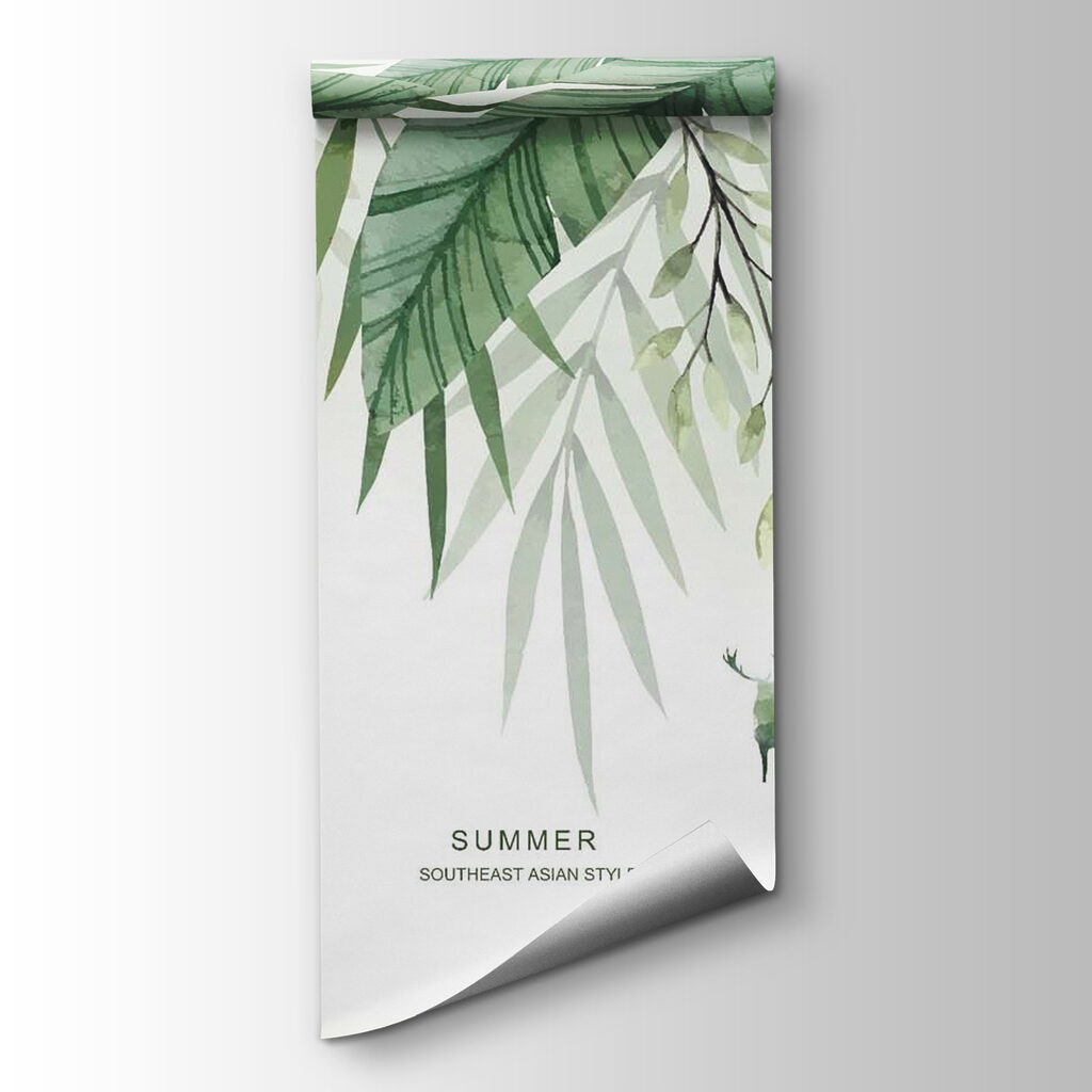 Watercolor painting of a deer and leaves