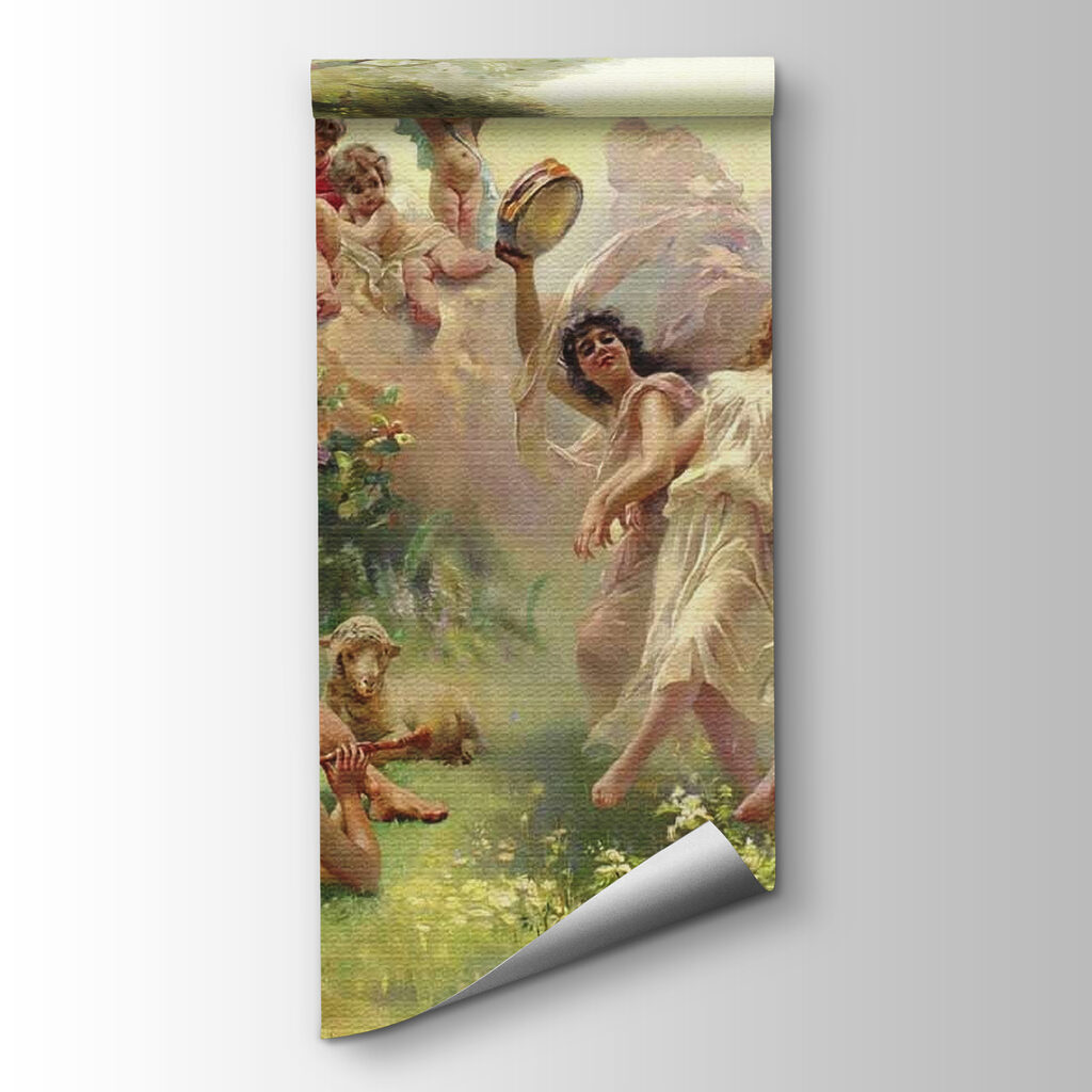 Painting of people dancing in a forest Painting of people dancing in a forest