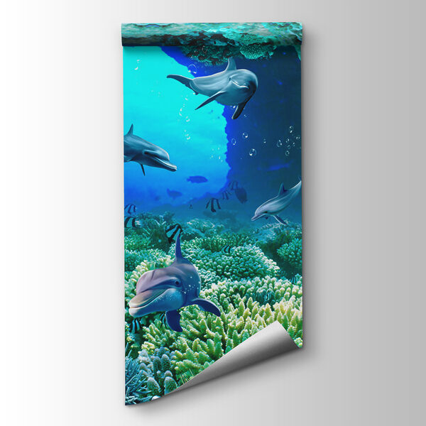 Group of dolphins and fish under water