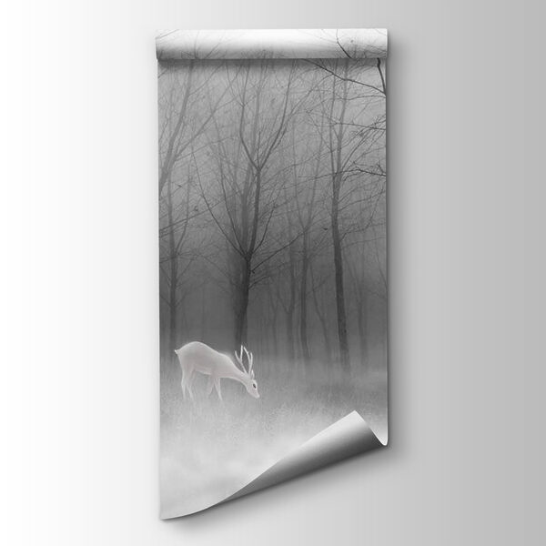 Group of white deer in a foggy forest Group of white deer in a foggy forest