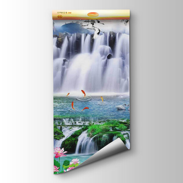 Waterfall with birds and flowers Waterfall with birds and flowers