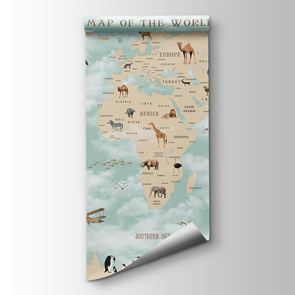 Map of the world with animals
