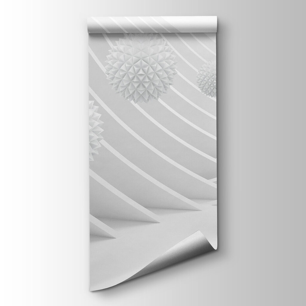 White spheres in a white room