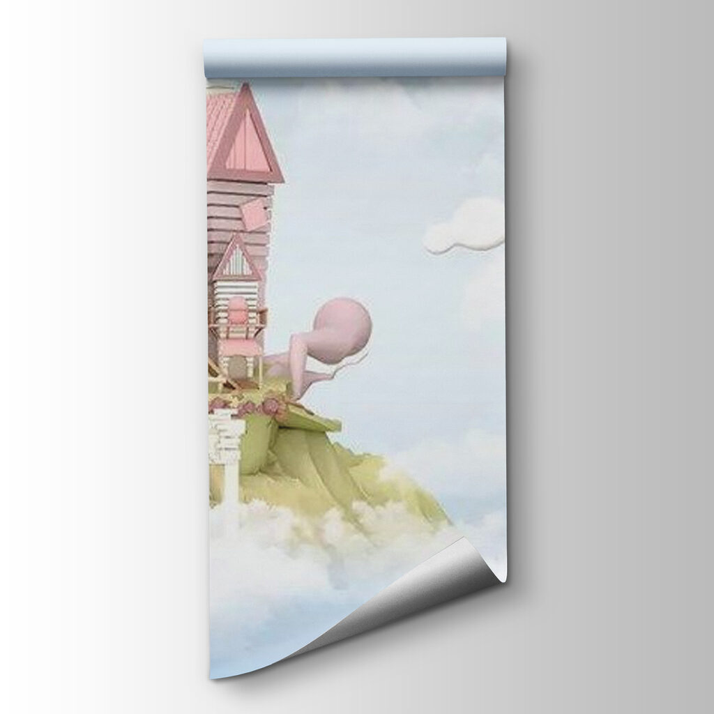 Cartoon houses floating in the sky