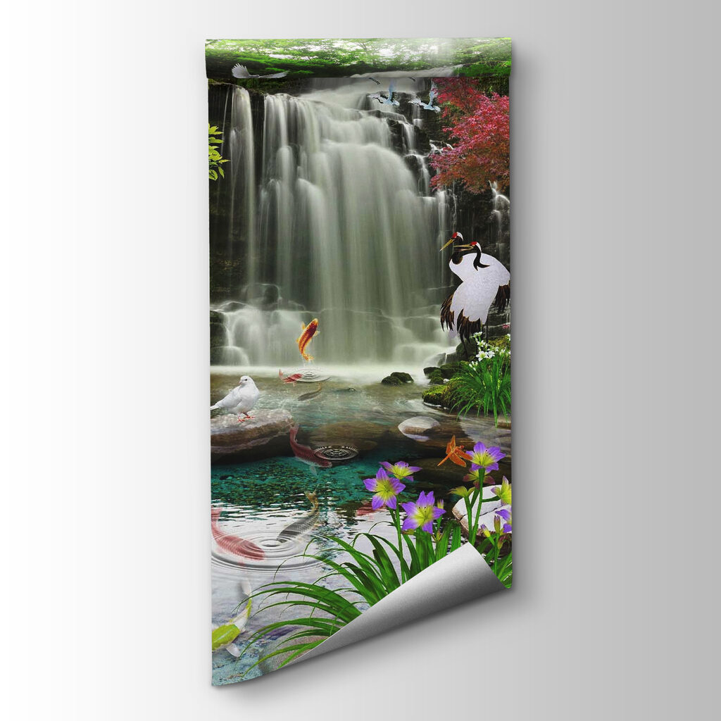 Waterfall with birds and fish Waterfall with birds and fish