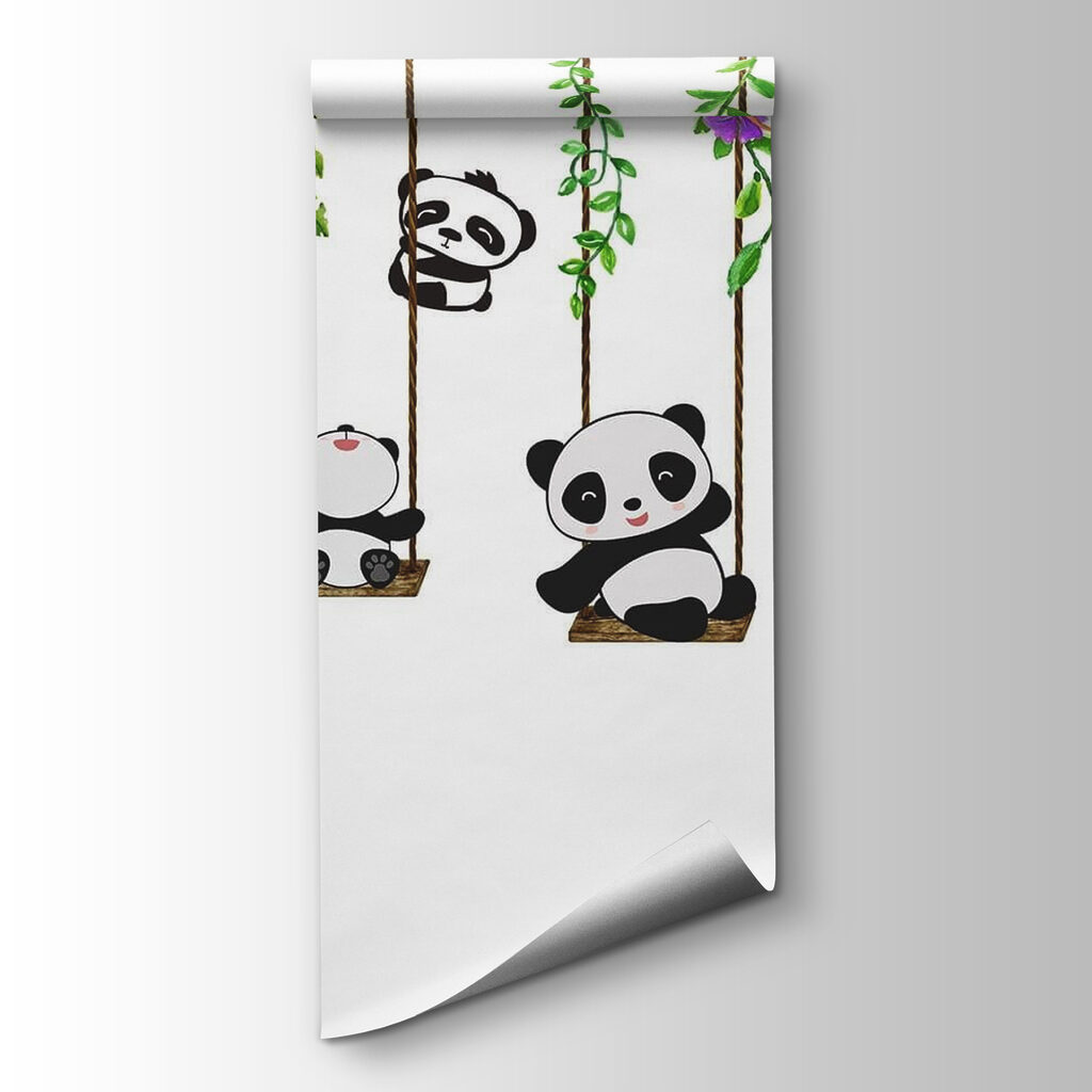 Group of pandas on swings Group of pandas on swings