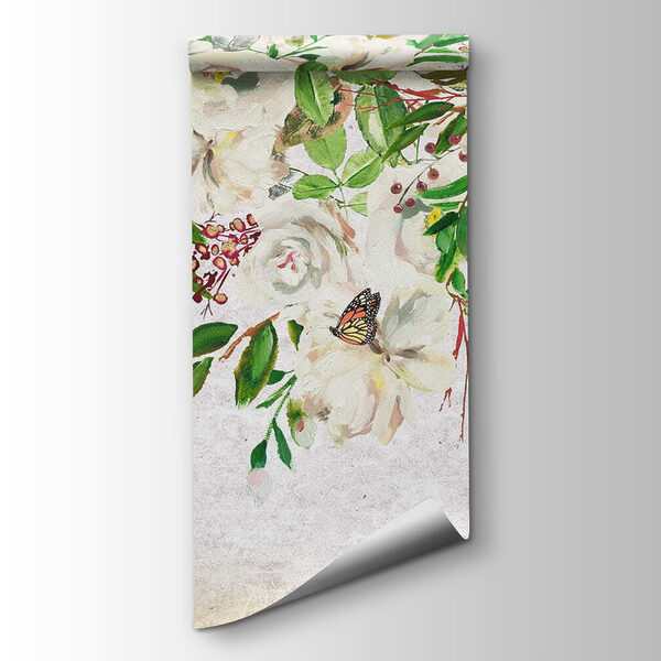 Painting of white flowers and butterflies Painting of white flowers and butterflies