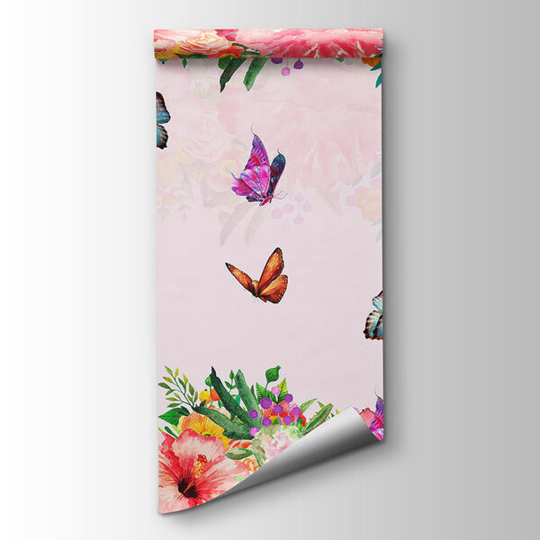 Group of butterflies and flowers