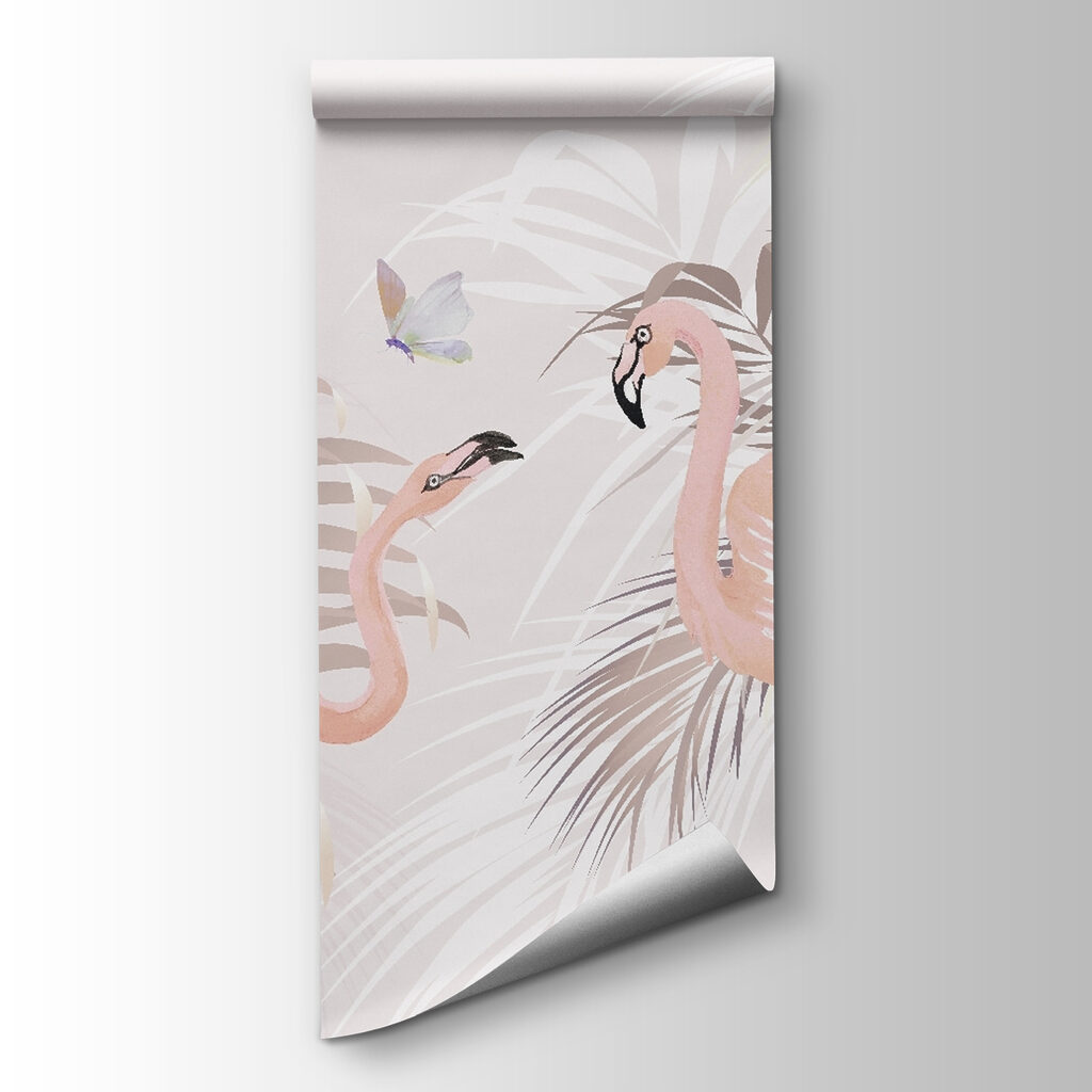 Pink flamingos and butterflies in a tropical garden Pink flamingos and butterflies in a tropical garden