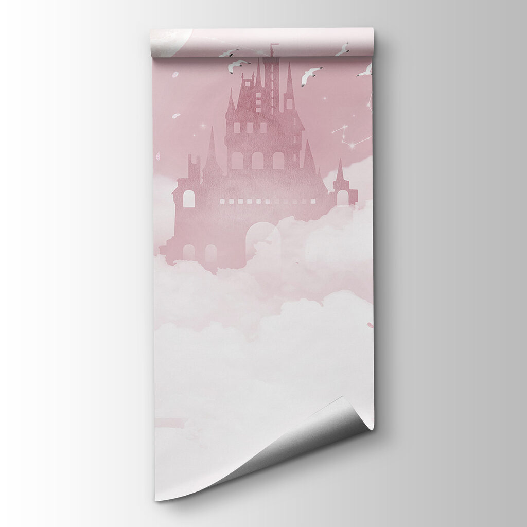 Castle with birds flying in the sky