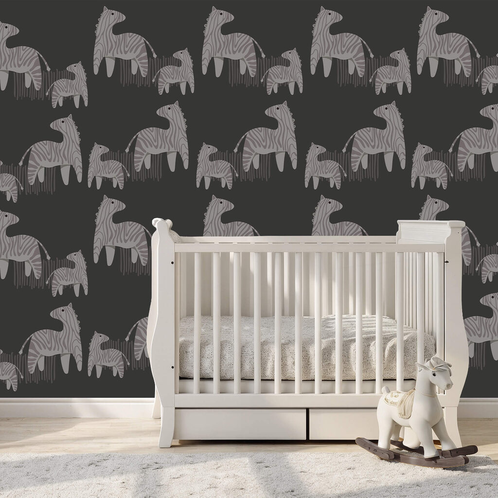 Pattern of horses on a black background