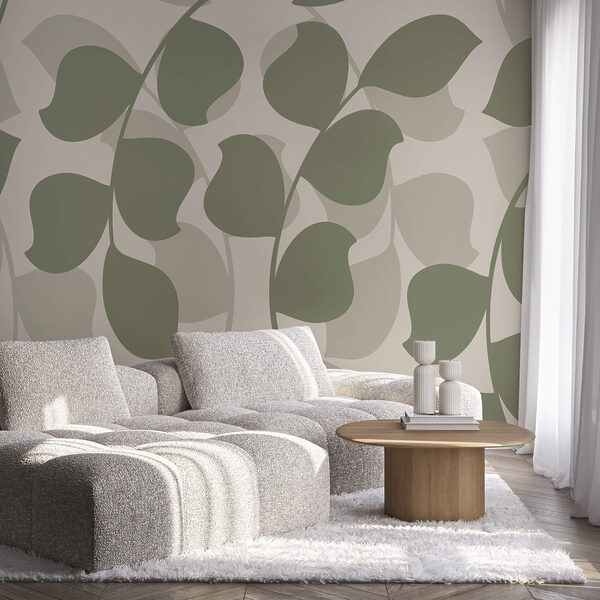 Wall murals Pattern of leaves on a beige background (SKU: t00401) Wall murals Wall murals Pattern of leaves on a beige background (SKU: t00401)