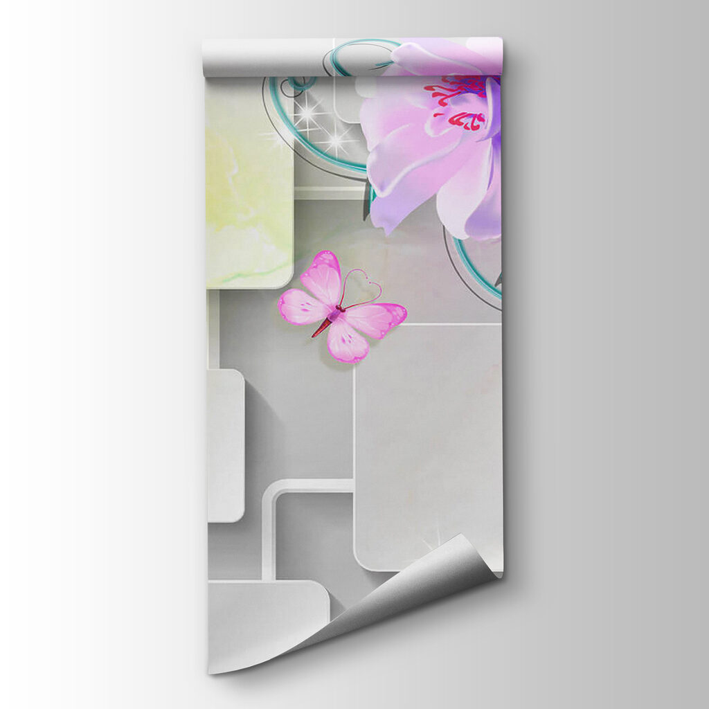 Wallpaper with flowers and butterflies