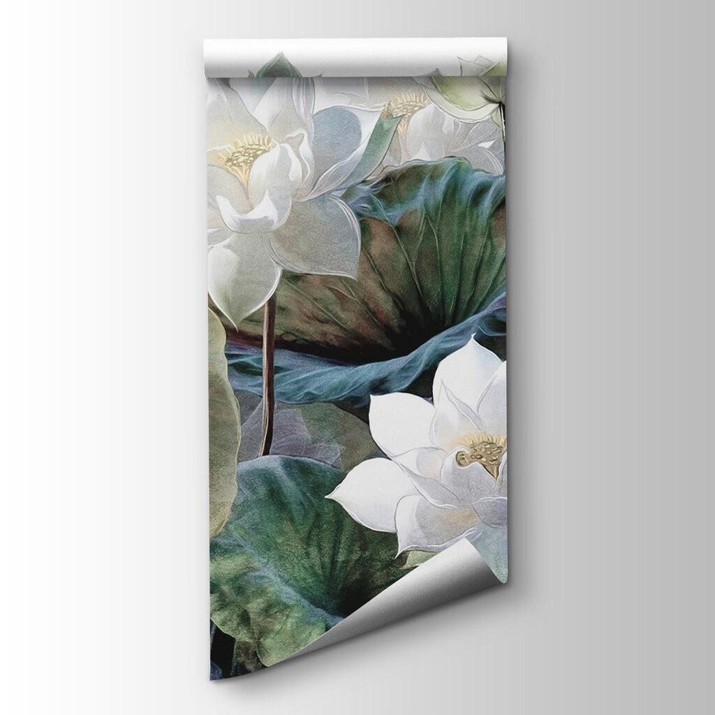 Group of white flowers and green leaves