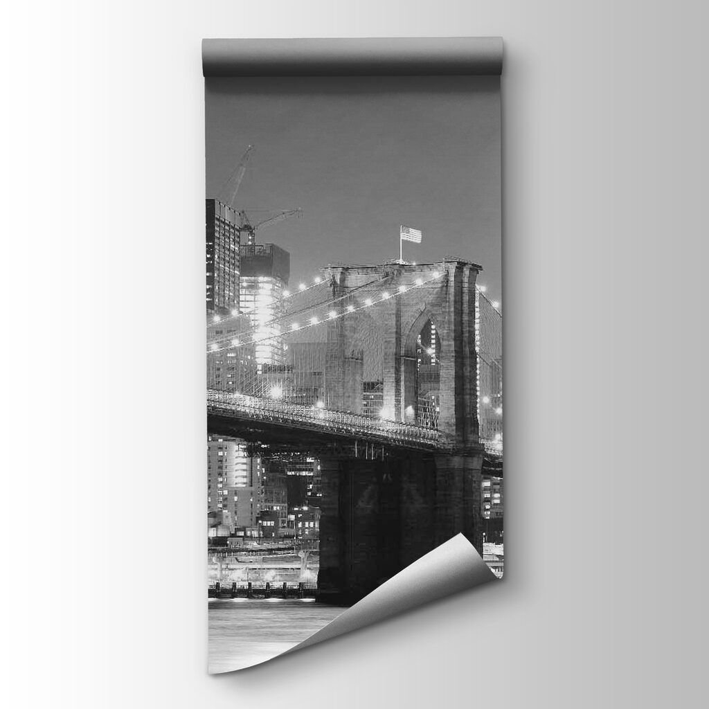 Bridge over water with city skyline in the background