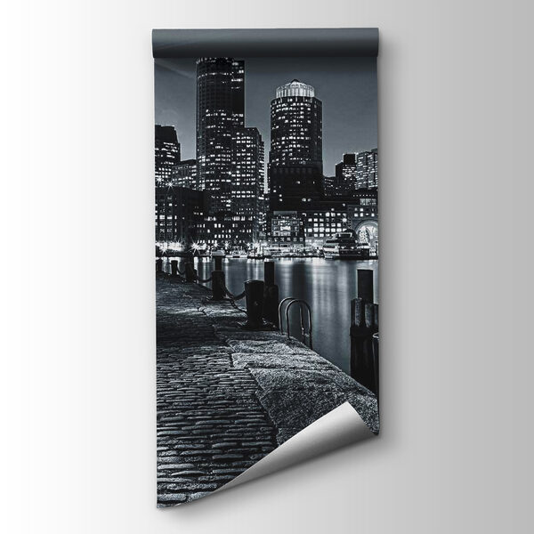 A city skyline with lights on the water A city skyline with lights on the water