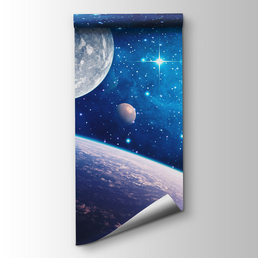 Planet and moon in space