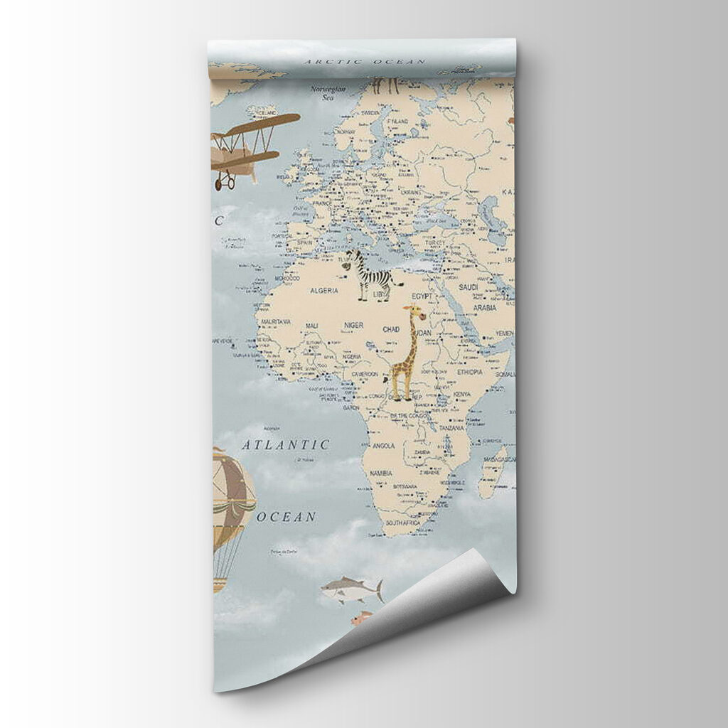 Map of the world with different animals and birds