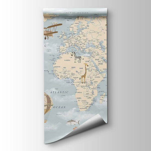 Map of the world with different animals and birds