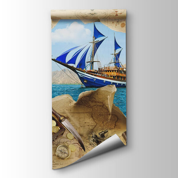 Pirate treasure map with a ship in the water