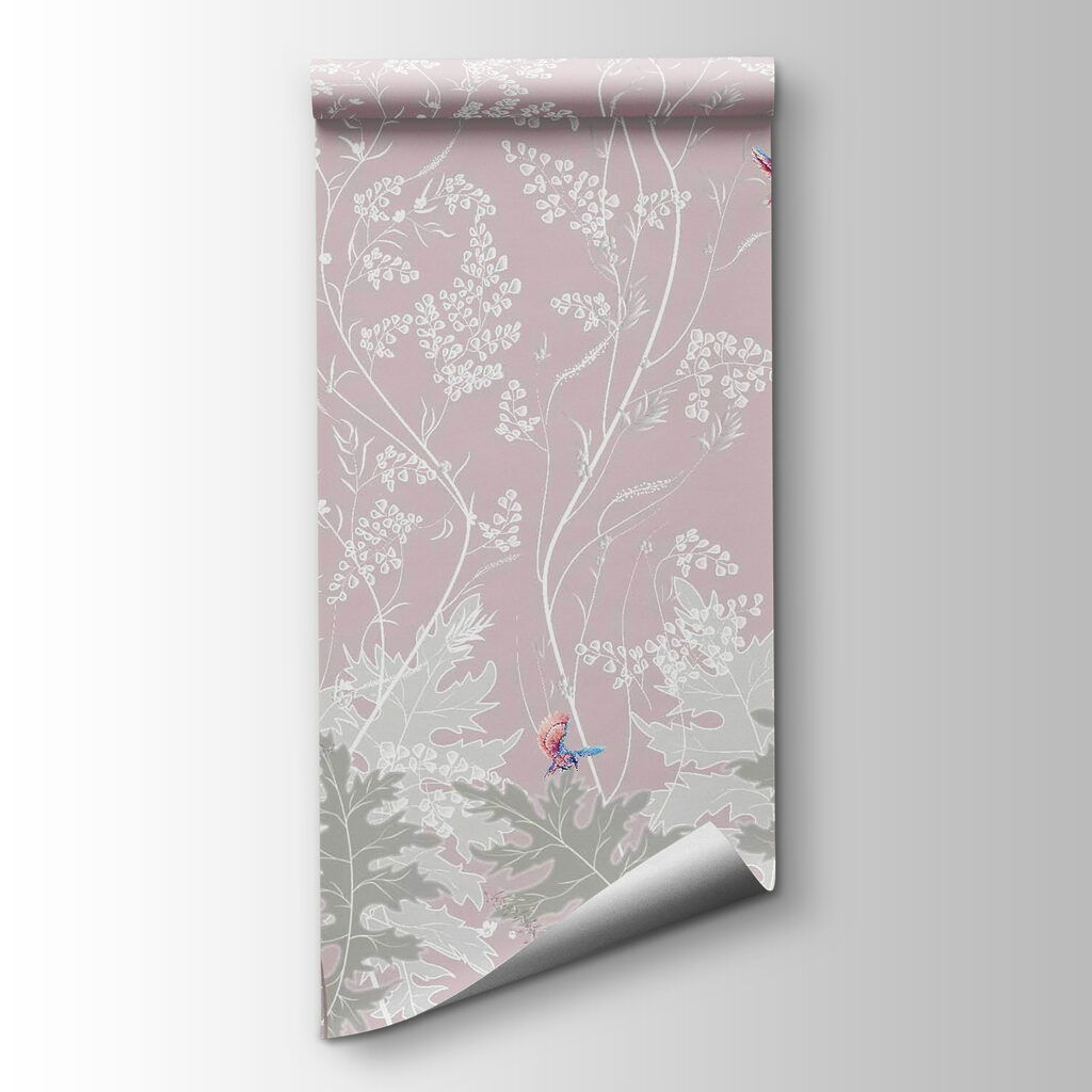 Wallpaper with birds and plants