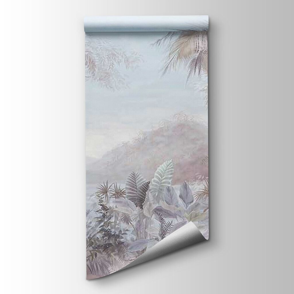 Painting of a landscape with trees and mountains