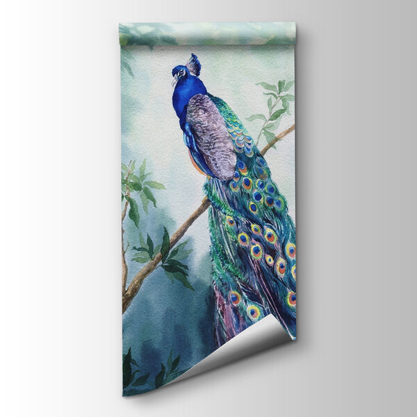 Watercolor of a peacock on a branch Watercolor of a peacock on a branch
