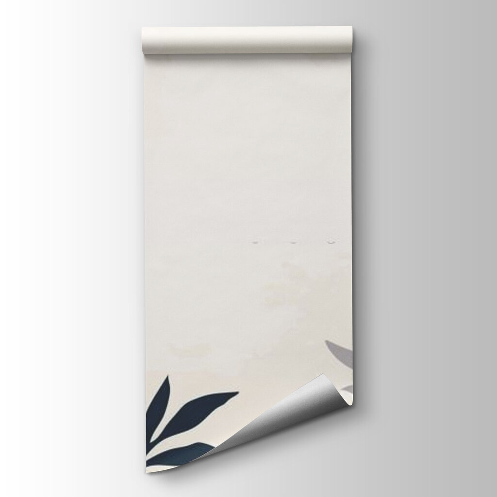 White background with black and white flowers and leaves