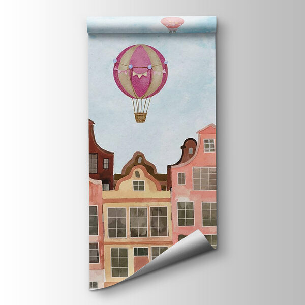 Group of buildings with hot air balloons Group of buildings with hot air balloons