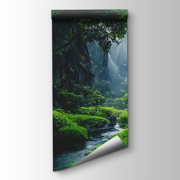 Stream in a forest with trees and plants