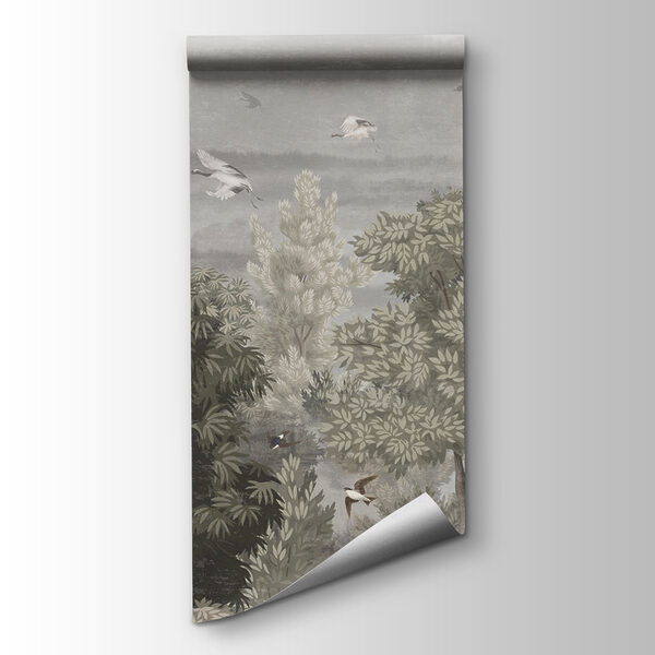 Birds flying over trees