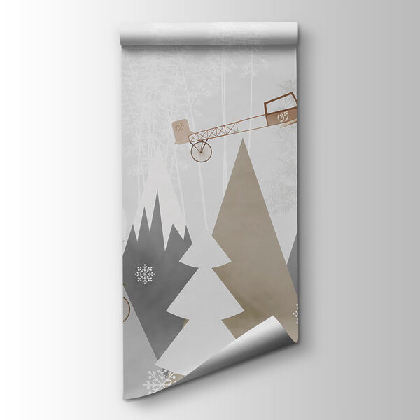 Wall mural of airplanes and hot air balloons flying over mountains Wall mural of airplanes and hot air balloons flying over mountains