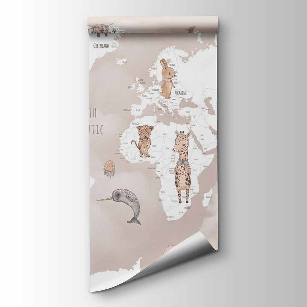 Map of the world with animals Map of the world with animals