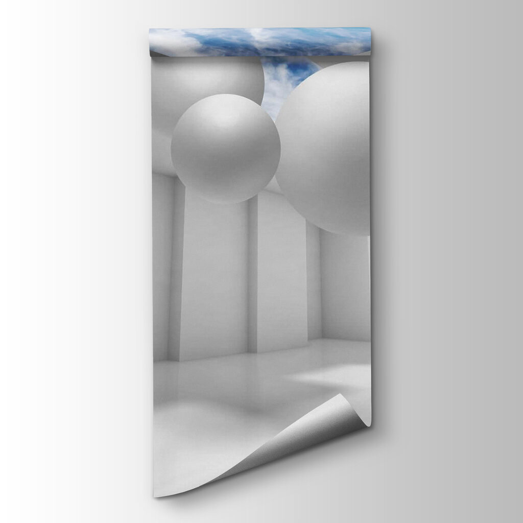 White room with white walls and white balls