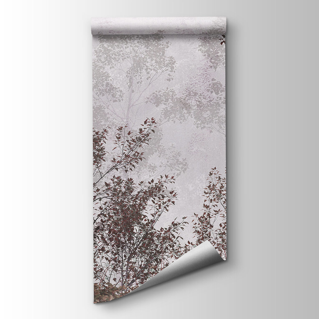 A group of trees with red leaves