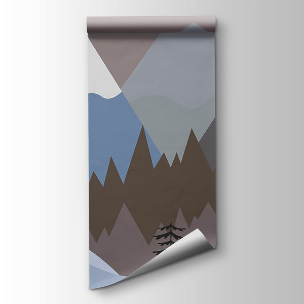 A mountain landscape with trees and snow