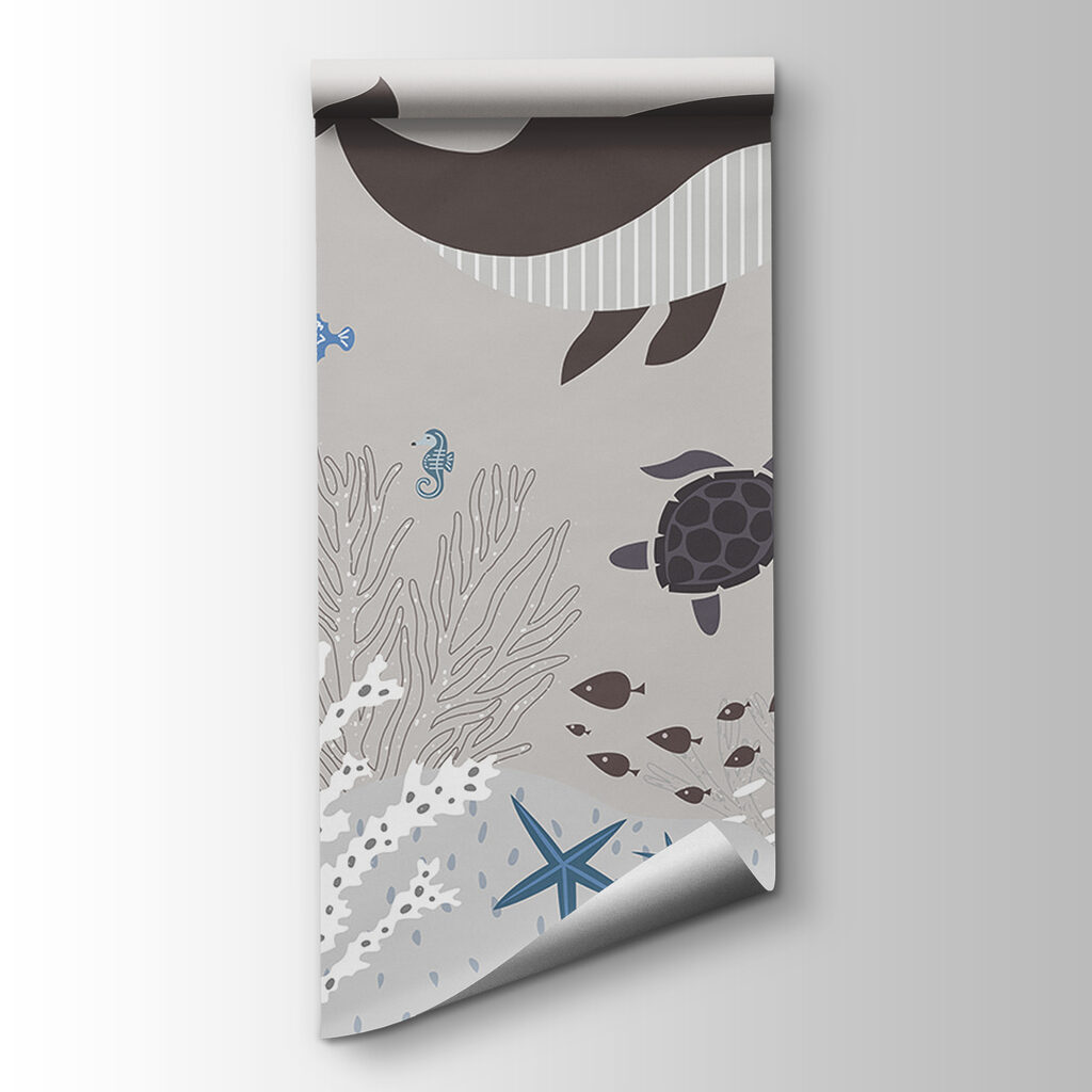 A sea life with a whale and seaweed A sea life with a whale and seaweed