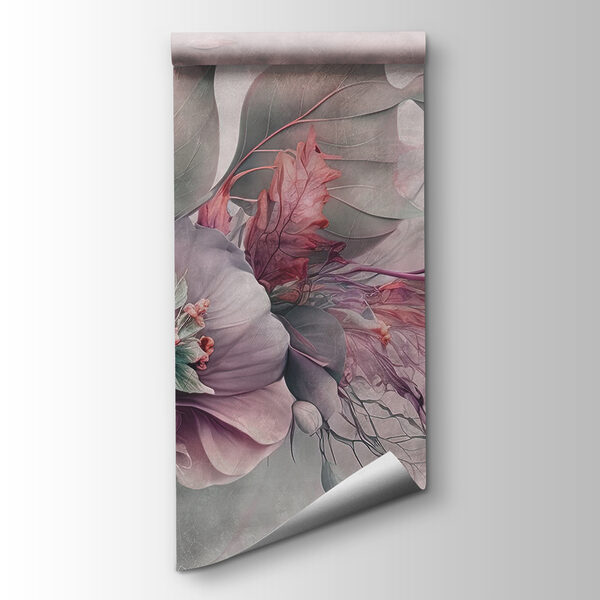 A painting of flowers and leaves