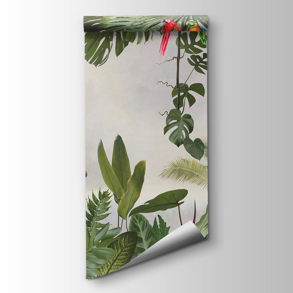 Group of colorful birds on a tree branch