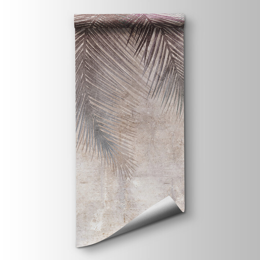Muted palm leaves on textured background